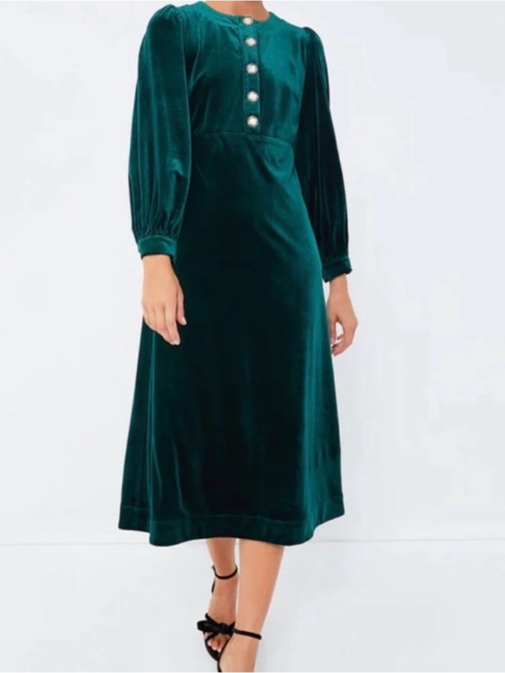 Pomander Place Dark Green Velvet Long Sleeve Dress